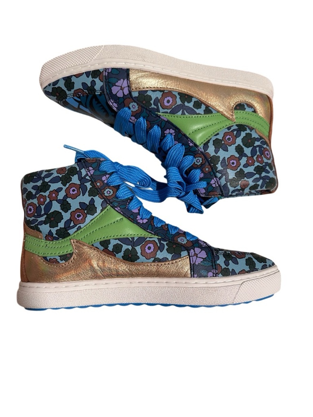 Coach C203 Floral Pointy Toe High Top Sneakers - Limited Ed Floral & Gold 6B/39 - Picture 4 of 13